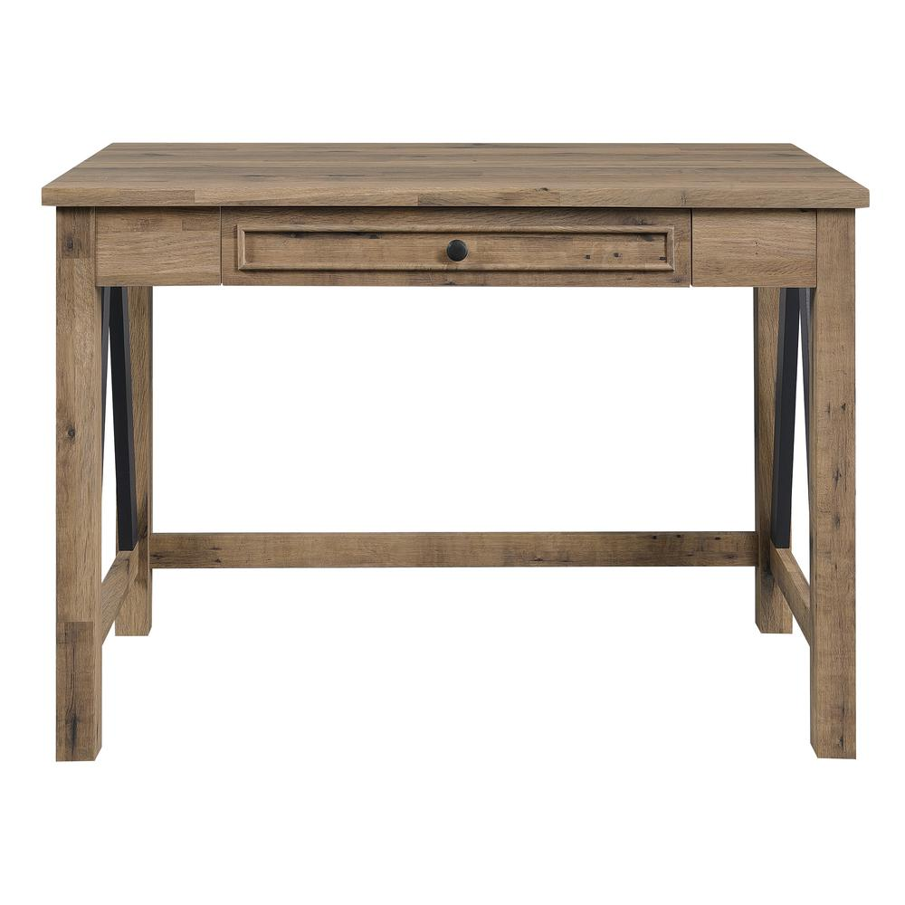 Start2Finish Quinton writing desk with drawer in Salvage Oak, featuring a sleek wood finish and minimalist design.