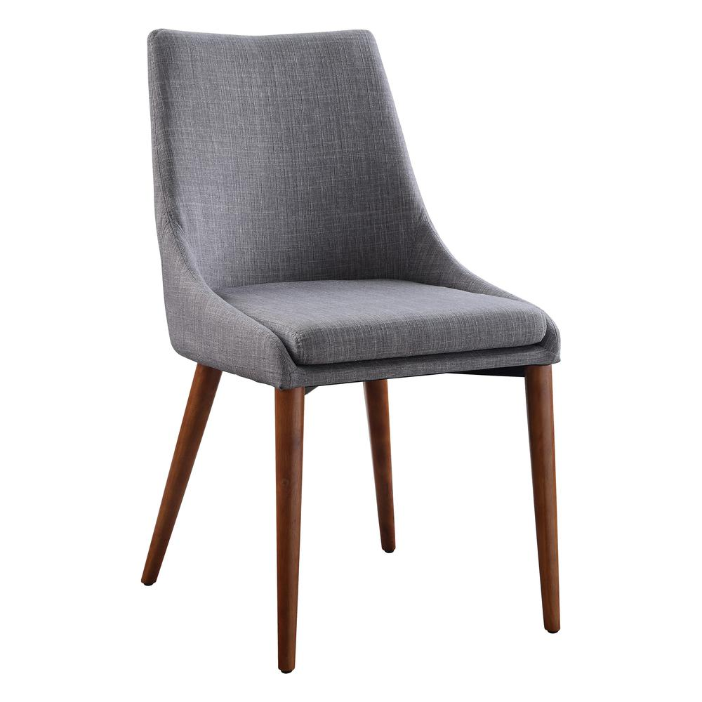 Pair of Palmer Mid-Century Modern Fabric Dining Accent Chairs in Dove by Start2Finish, showcasing sleek wooden legs and cushioned seats.