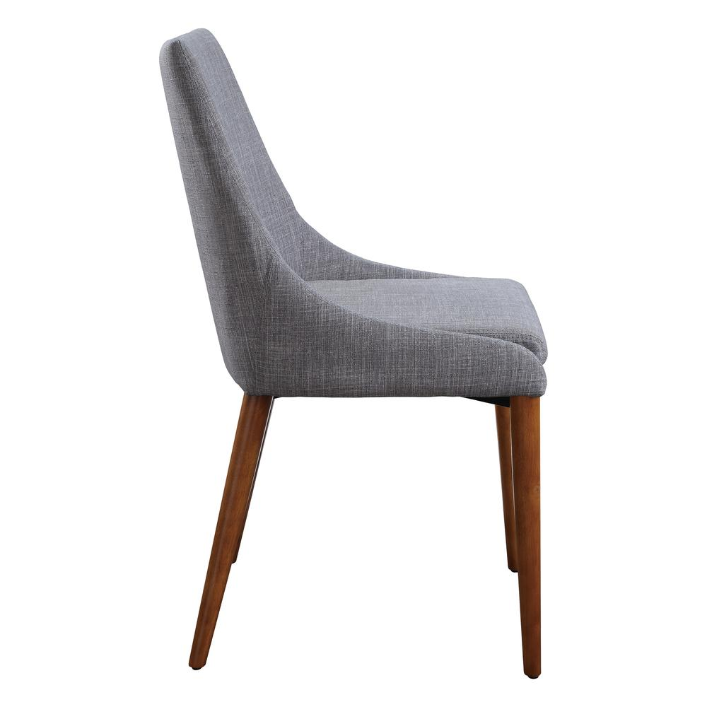 Pair of Palmer Mid-Century Modern fabric dining accent chairs in dove grey with wooden legs, designed for stylish dining spaces.