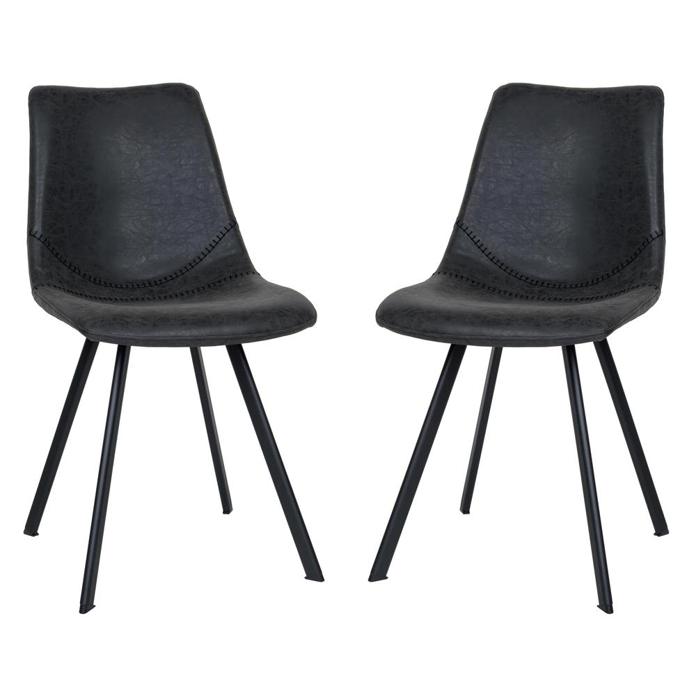 Set of two Markley modern leather dining chairs with metal legs, featuring sleek design and comfortable seating.