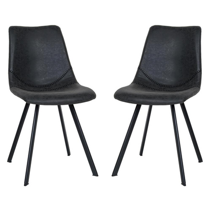 Set of two Markley modern leather dining chairs with metal legs, featuring sleek design and comfortable seating.