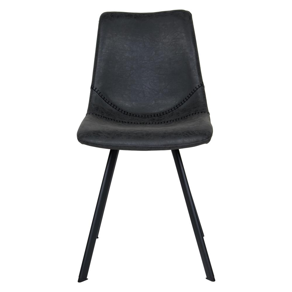Set of two Markley Modern leather dining chairs with metal legs, stylish furniture for contemporary dining rooms.
