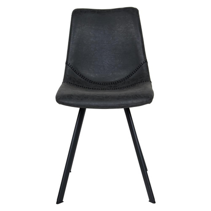 Set of two Markley Modern leather dining chairs with metal legs, stylish furniture for contemporary dining rooms.