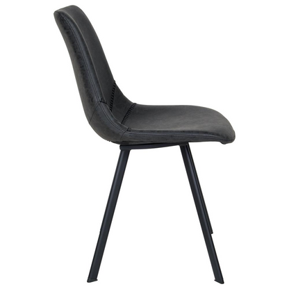 Set of four Markley Modern Leather Dining Chairs with sleek metal legs, showcasing stylish contemporary furniture design.
