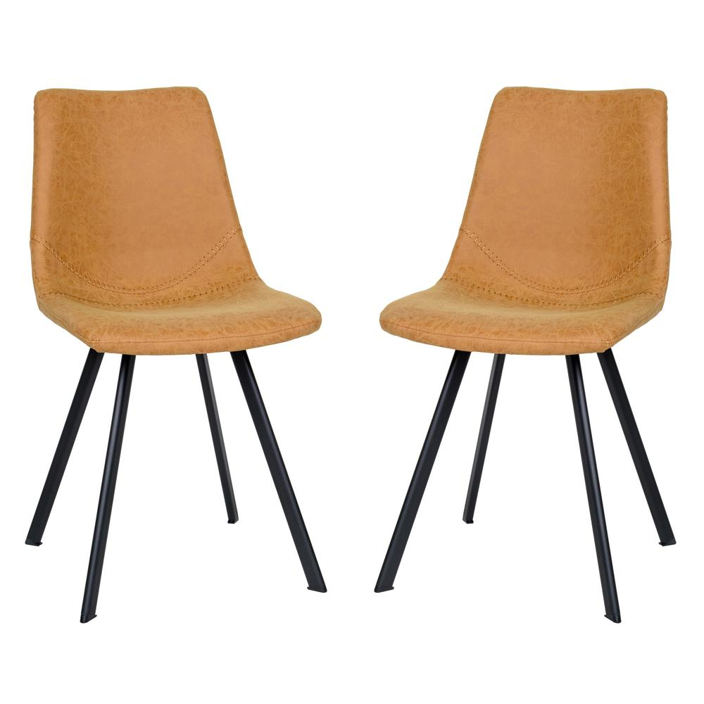 Pair of Markley Modern Leather Dining Chairs by Start2Finish with metal legs, featuring sleek design and comfortable seating.