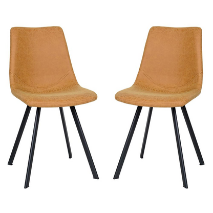 Pair of Markley Modern Leather Dining Chairs by Start2Finish with metal legs, featuring sleek design and comfortable seating.