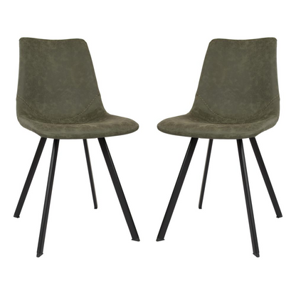 Set of two Markley modern leather dining chairs with metal legs, featuring sleek design and cushioned seats for dining room elegance.