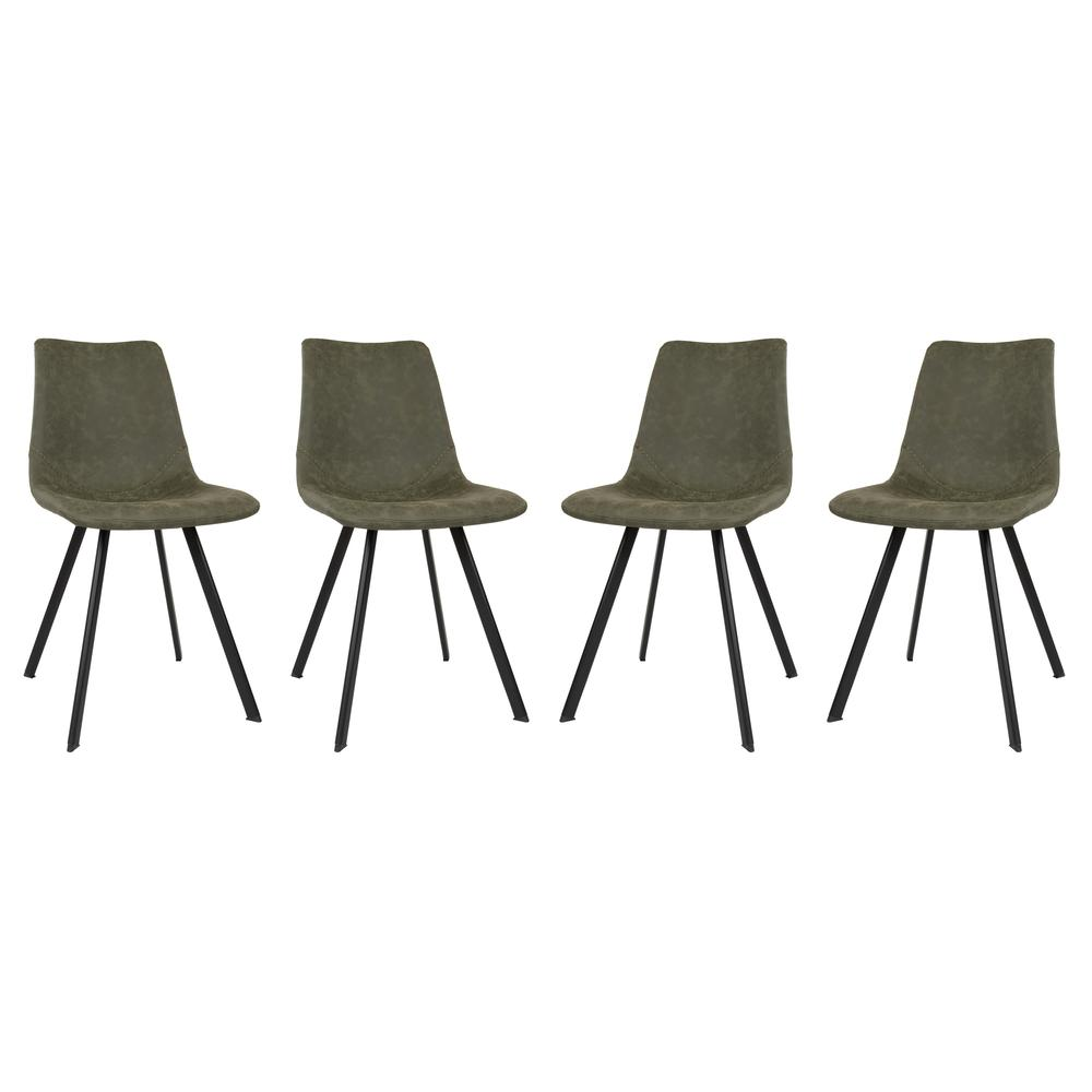 Set of four Markley modern leather dining chairs with metal legs, stylish and comfortable for contemporary dining rooms.