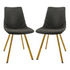 Pair of Markley modern leather dining chairs with gold metal legs from Start2Finish, featuring sleek black leather upholstery and contemporary design.