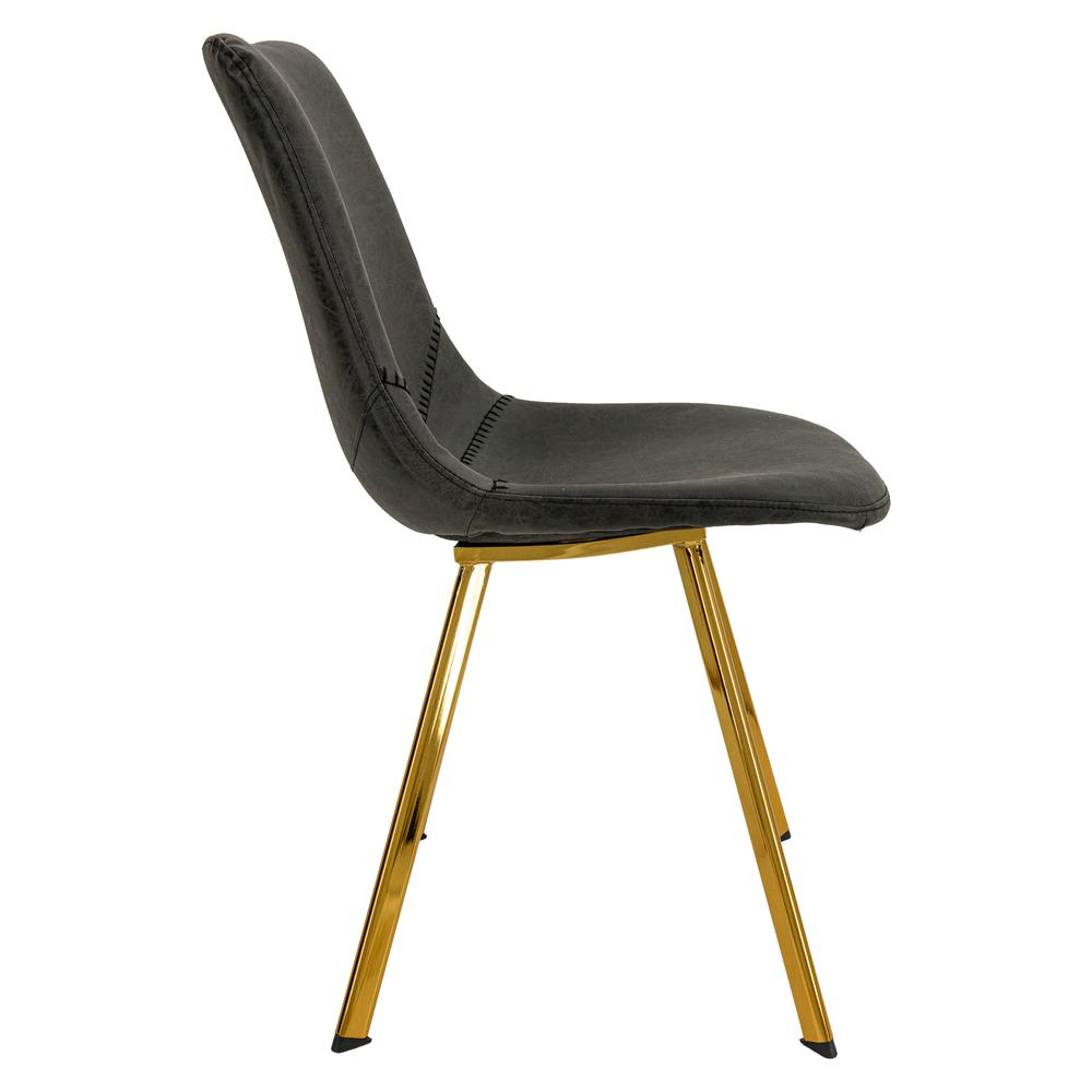 Set of two Markley modern leather dining chairs with gold metal legs, featuring sleek design and cushioned seats.
