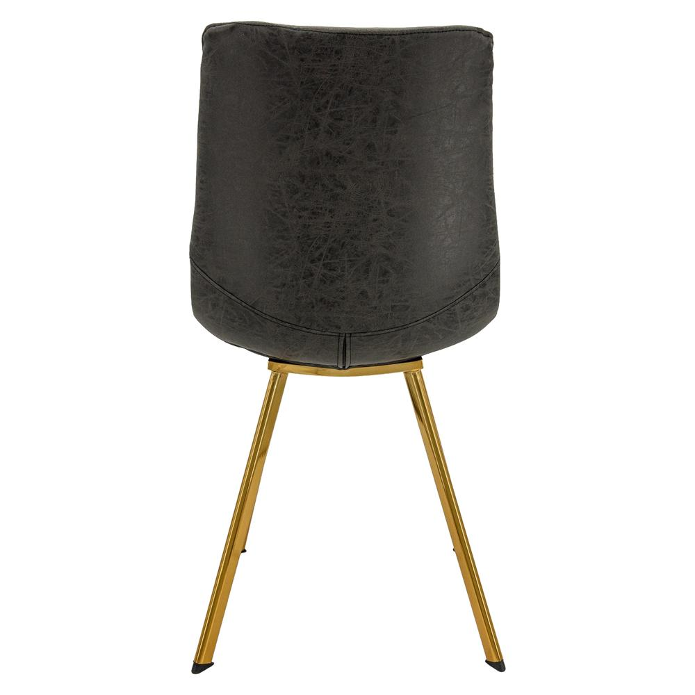 Set of 2 Markley modern leather dining chairs by Start2Finish with gold metal legs and plush upholstered seats.