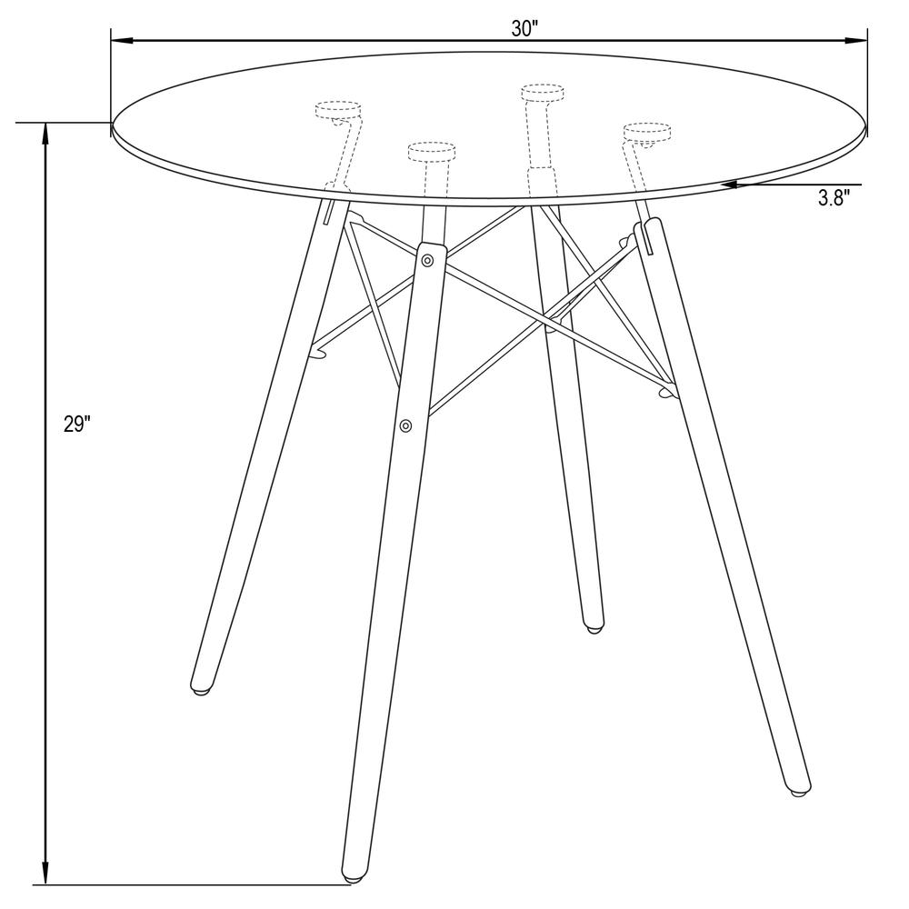 Dover round bistro glass dining table with natural wood Eiffel-style base by Start2Finish, showcasing the table&