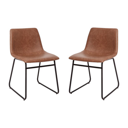 Set of two 18-inch mid-back sled base dining chairs in light brown with black frames by Start2Finish, showing comfortable seating and modern design.