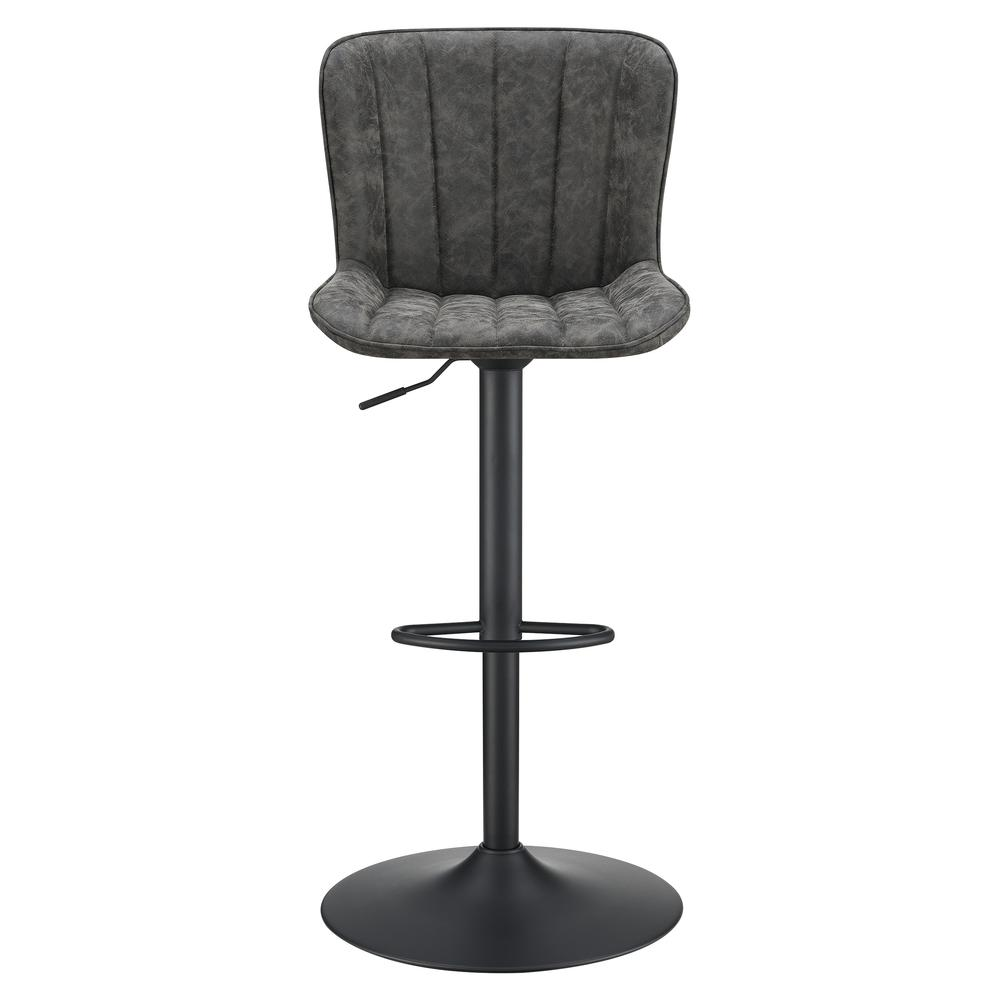 Pair of Kirkdale adjustable stools in charcoal faux leather, modern furniture with ergonomic design and versatile seating.