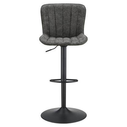 Pair of Kirkdale adjustable stools in charcoal faux leather, modern furniture with ergonomic design and versatile seating.
