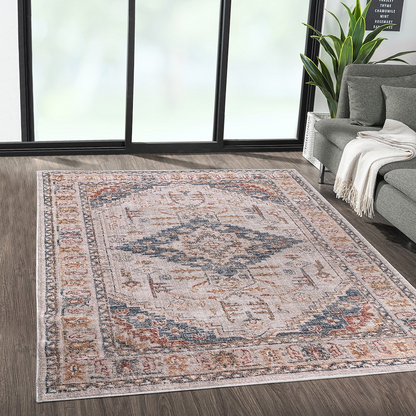 Vintage Medallion Woven Area Rug by Start2Finish featuring intricate medallion design in warm, earthy tones.