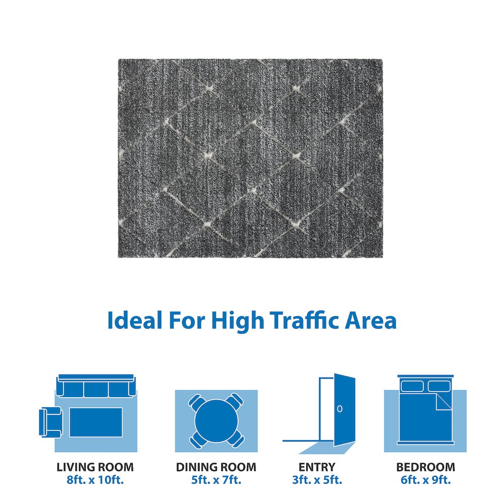 Talas Trellis Area Rug in grey and cream by Start2Finish, showcasing a geometric trellis pattern on soft woven fabric.