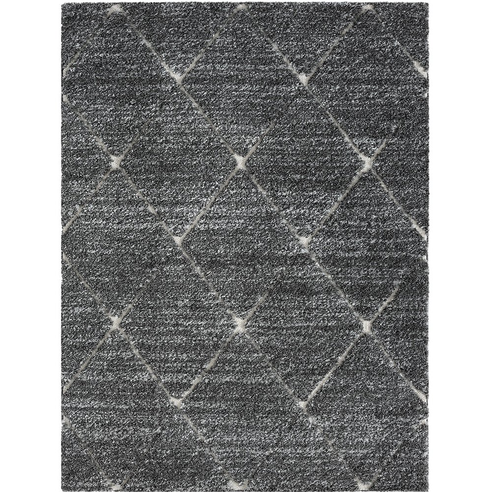 Start2Finish Talas Trellis Area Rug in grey and cream with a geometric pattern, showcasing its soft woven texture and modern design.
