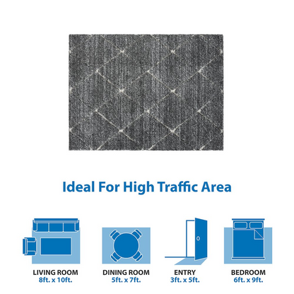 Talas Trellis area rug in grey and cream featuring a geometric trellis pattern, from Start2Finish.