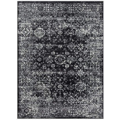 Distressed vintage Persian woven area rug with intricate patterns in muted tones, showcasing a rustic, aged look.