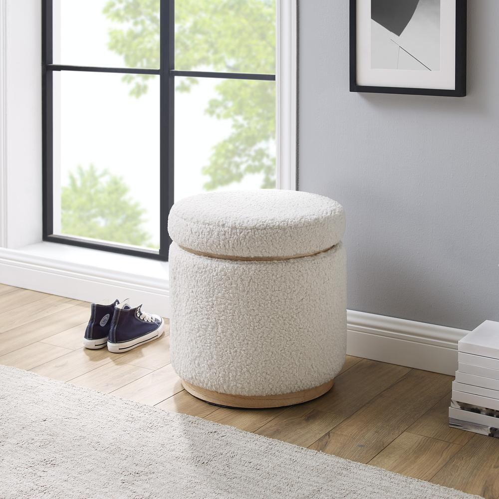 Start2Finish Blanche Storage Ottoman in natural fabric, showing its cushioned top and spacious interior for versatile furniture use.