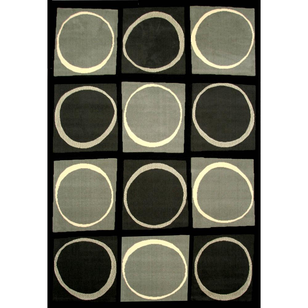 Start2Finish Terra Checkers area rug in black, grey, and ivory with a geometric pattern, measuring 7&