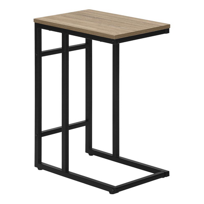 Start2Finish brown laminate C-shaped accent table with side and snack surface, suitable for living room or bedroom use.