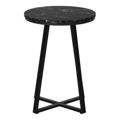 Black round accent side table from Start2Finish with lamp, perfect for living room or bedroom as a stylish end or nightstand.