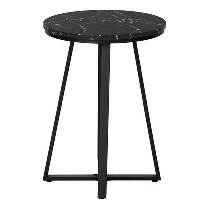 Black round side accent table with lamp, ideal as a nightstand or end table in living room or bedroom, by Start2Finish.