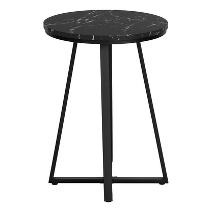 Black round accent side table with lamp, ideal for living room or bedroom, by Start2Finish, showcasing its modern furniture design.