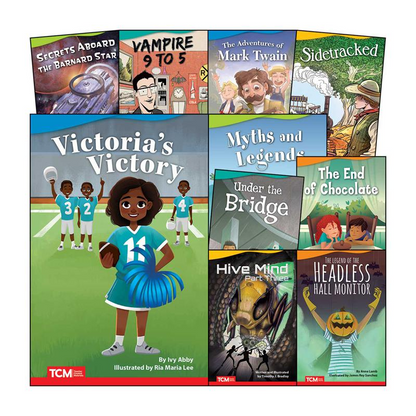 Set of 10 Grade 5 literary text books from Start2Finish, featuring colorful covers and titles for classroom learning.
