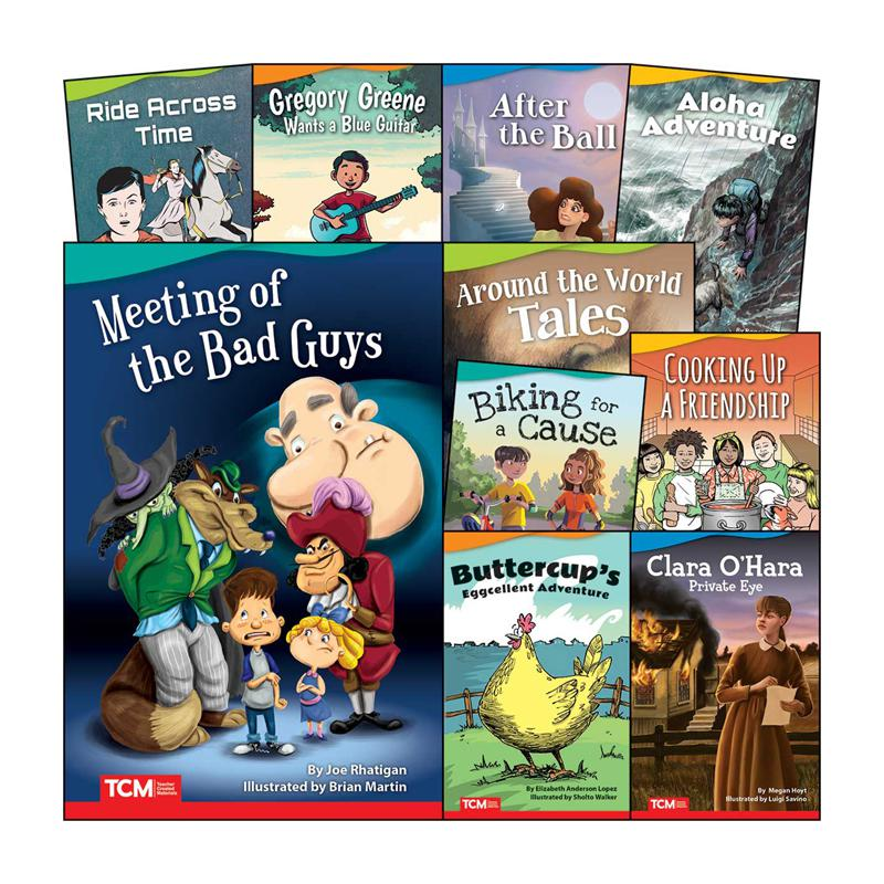Set of 10 Grade 4 literary text books from Start2Finish, featuring colorful covers focused on reading and literacy.