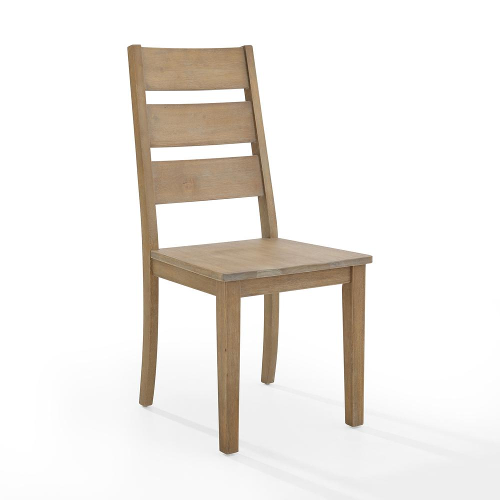 Set of four Joanna ladder-back dining chairs by Start2Finish, featuring wooden frames and woven seat cushions.