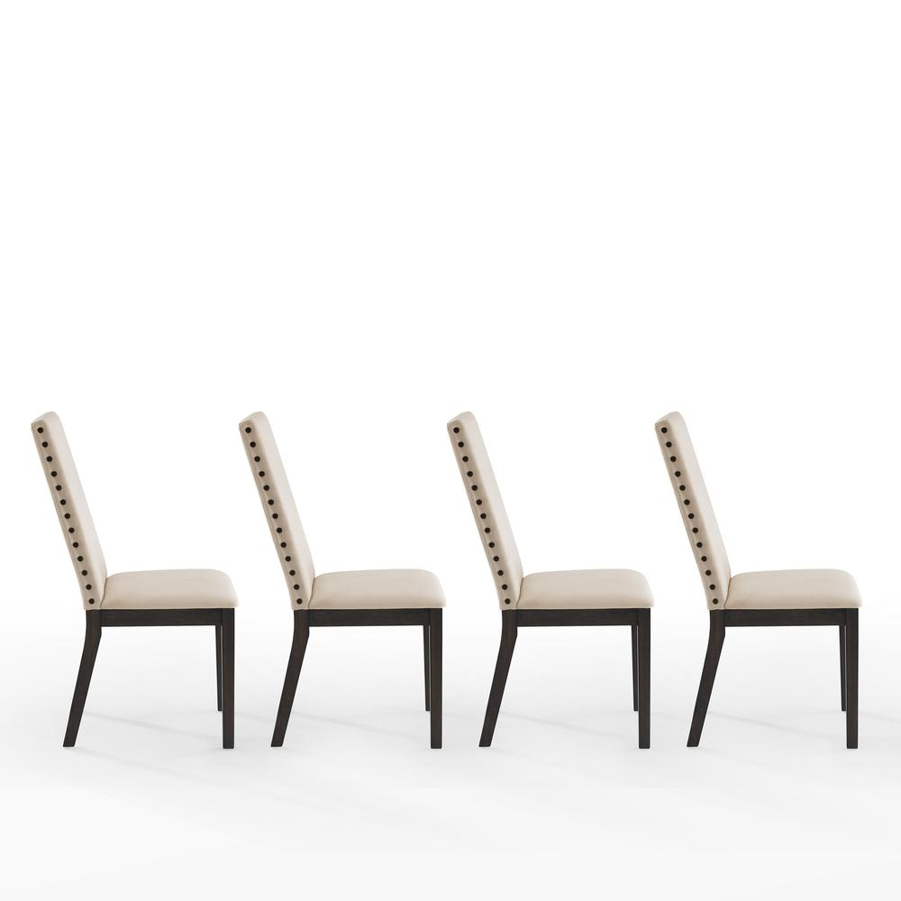 Set of four upholstered dining chairs in neutral fabric with wooden legs, part of the Hayden 4-Piece Dining Chair Set by Start2Finish
