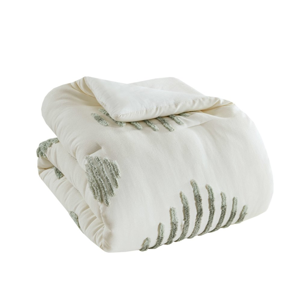 Start2Finish 3-piece cotton blend chenille comforter set with textured fabric and matching pillow shams on a neatly made bed.