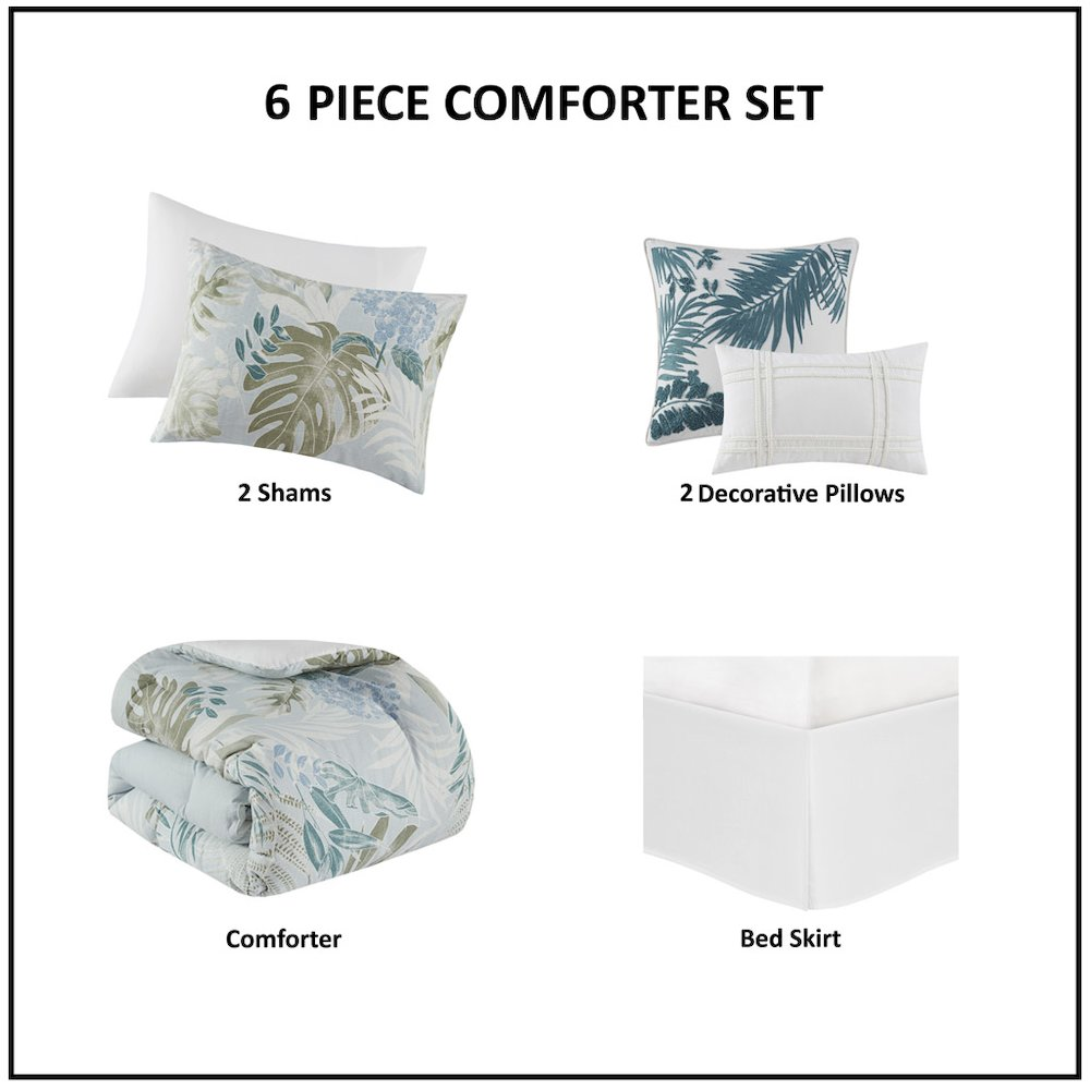 Start2Finish 6-piece oversized cotton comforter set with matching throw pillow, featuring soft, plush fabric and contemporary design.