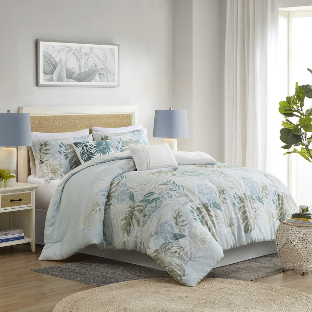 Start2Finish 6-piece oversized cotton comforter set with matching throw pillow, featuring soft, plush bedding in neutral tones.