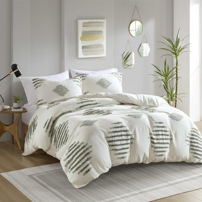 Start2Finish 3-piece cotton blend chenille duvet cover set with matching pillow shams on a neatly made bed.