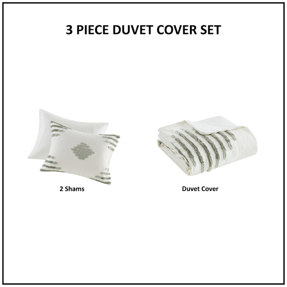 Start2Finish 3-piece cotton blend chenille duvet cover set with soft, textured fabric in neutral tones and matching pillow shams.