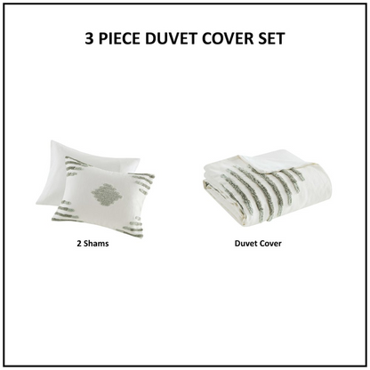 Start2Finish 3-piece cotton blend chenille duvet cover set with soft, textured fabric in neutral tones and matching pillow shams.