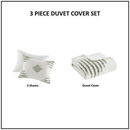 Start2Finish 3-piece cotton blend chenille duvet cover bedding set with soft, textured fabric in neutral tones.