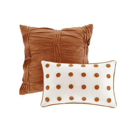Start2Finish cotton jacquard comforter set with euro shams and decorative throw pillows, featuring intricate woven patterns.