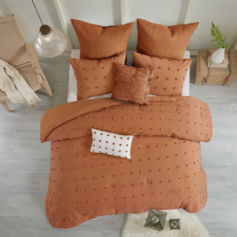 Start2Finish cotton jacquard comforter set with matching euro shams and decorative throw pillows on a bed.