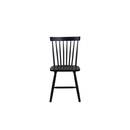 Pair of black Lyra side chairs by Start2Finish with sleek, modern design and sturdy metal legs, ideal for dining or accent seating.