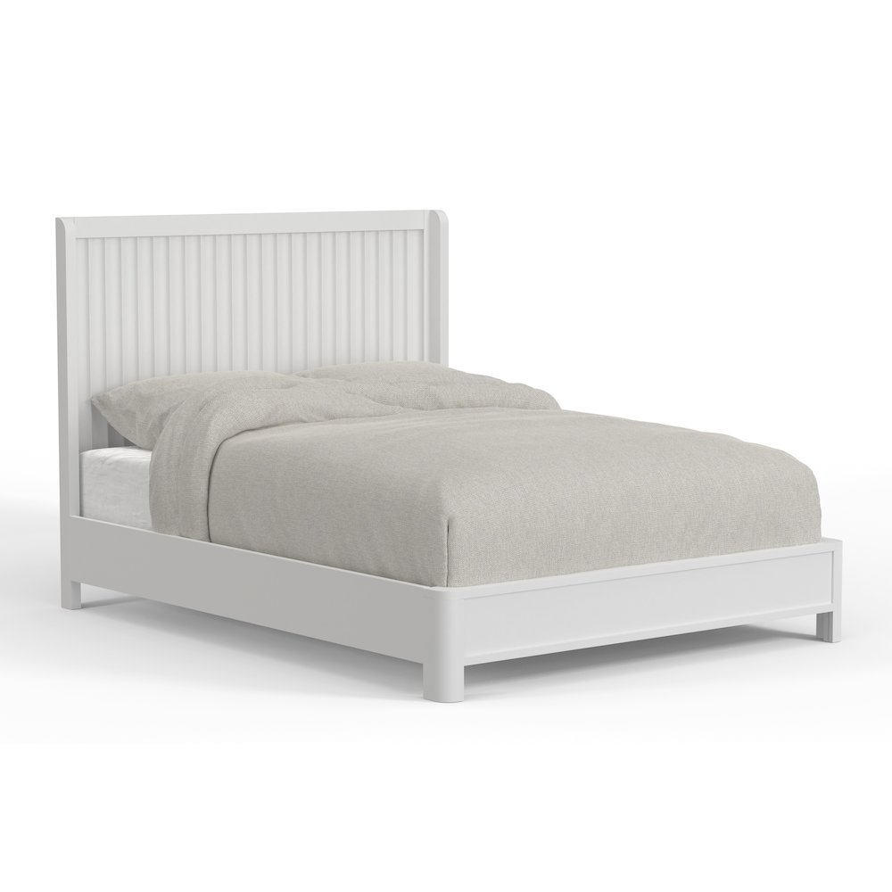 White Stapleton Queen Panel Bed by Start2Finish featuring a classic headboard and footboard design in a sleek, modern style.