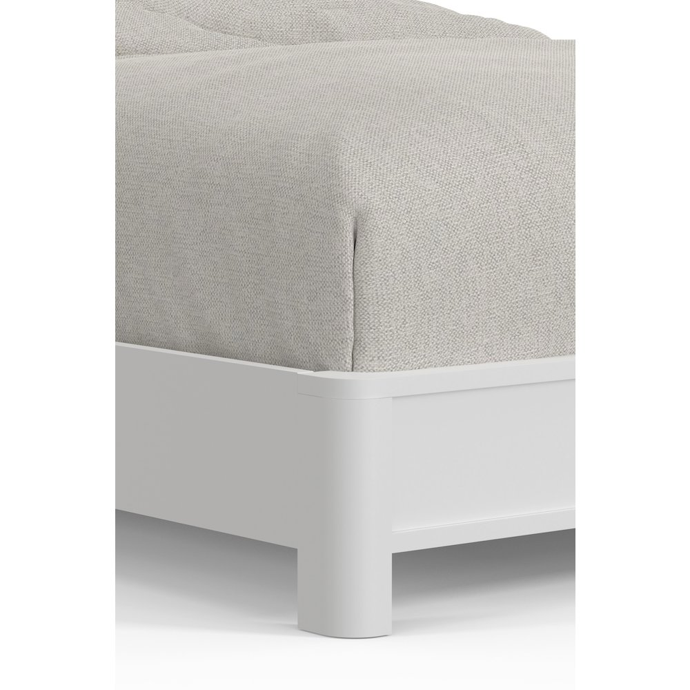 White Stapleton Queen Panel Bed by Start2Finish, showcasing a sturdy wooden bed frame with a classic panel design.