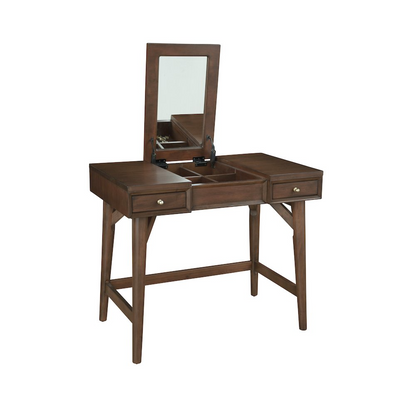 Walnut Flynn Bedroom Vanity by Start2Finish featuring a sleek design, mirror, and storage drawers for stylish bedroom organization.