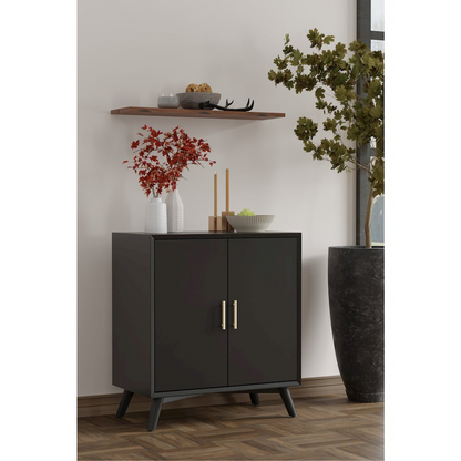 Flynn small black bar cabinet by Start2Finish, modern furniture piece with storage compartments and sleek design.