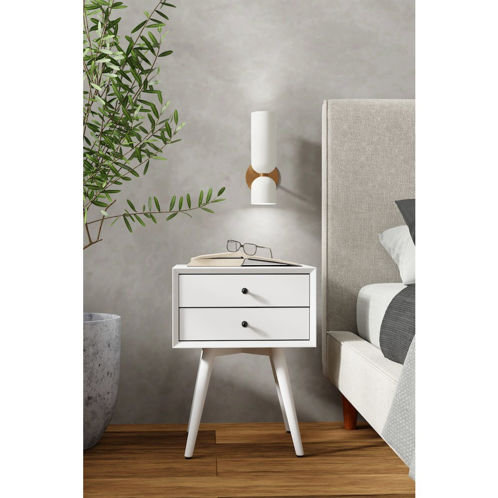 White Flynn small nightstand by Start2Finish featuring a compact, modern furniture design with a single drawer and sleek finish.