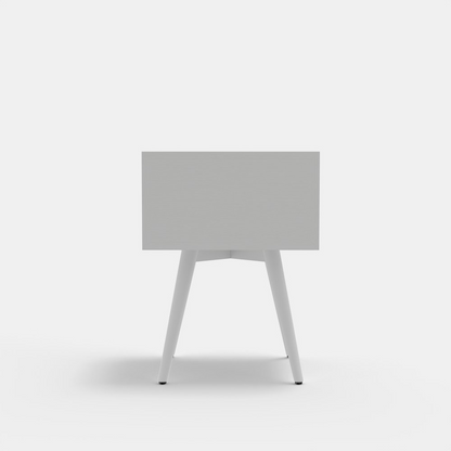 Flynn small white nightstand by Start2Finish, showcasing a compact wooden furniture piece with a single drawer and a modern design.